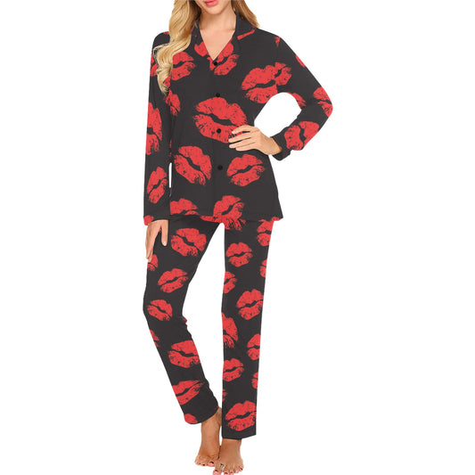 Lip Red Pattern Print Design 02 Women's Long Pajama Set