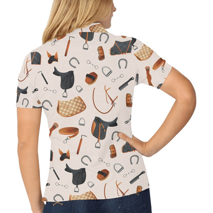Equestrian Equipment Print Pattern Women's Polo Shirt