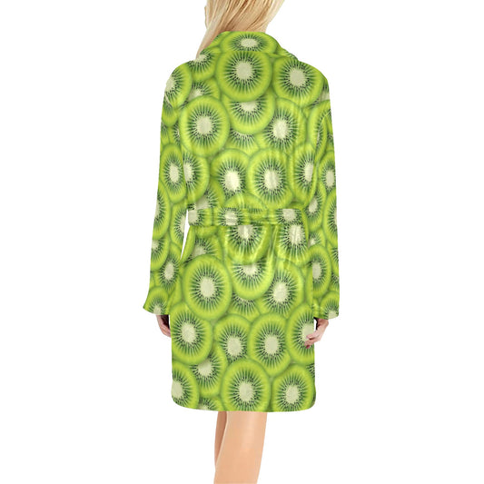Kiwi Pattern Print Design KW01 Women's Fleece Robe