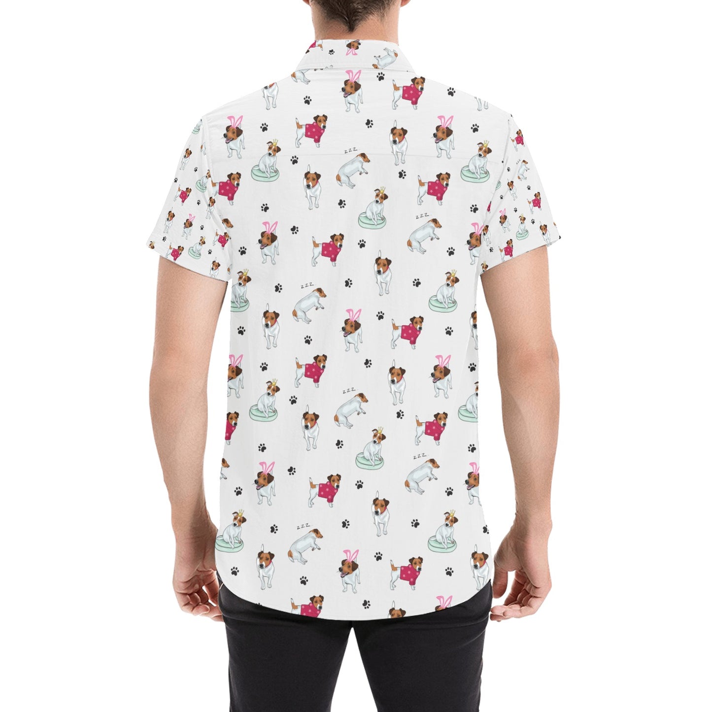 Russell Terriers Print Design LKS308 Men Short Sleeve Button Up Shirt