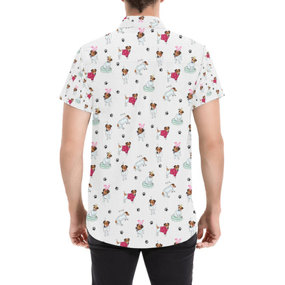 Russell Terriers Print Design LKS308 Men Short Sleeve Button Up Shirt
