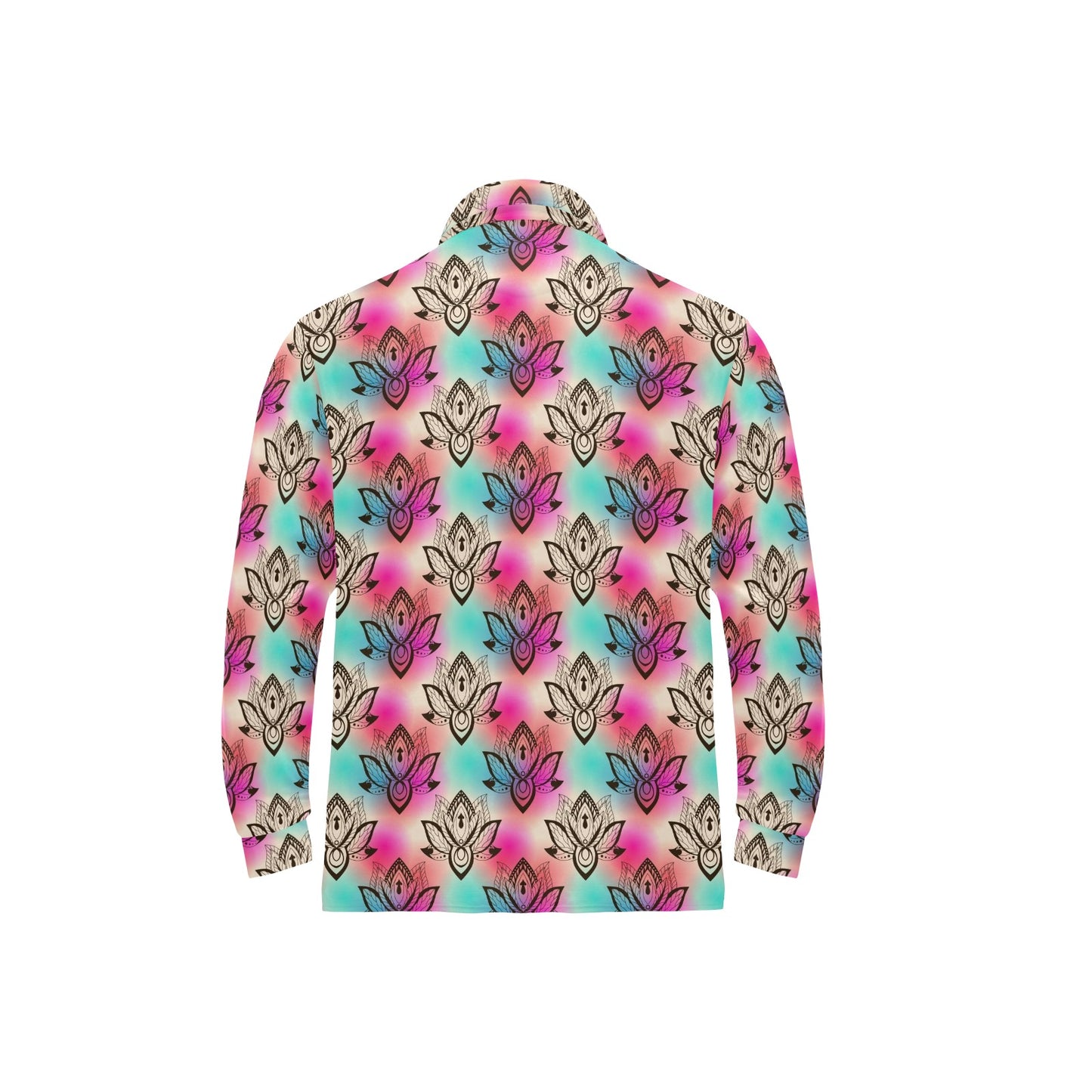 lotus Boho Pattern Print Design LO02 Long Sleeve Polo Shirt For Men's