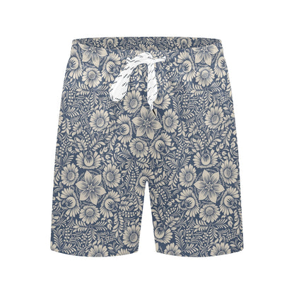 Elegant Floral Print Pattern Men's Swim Trunks Beach Shorts