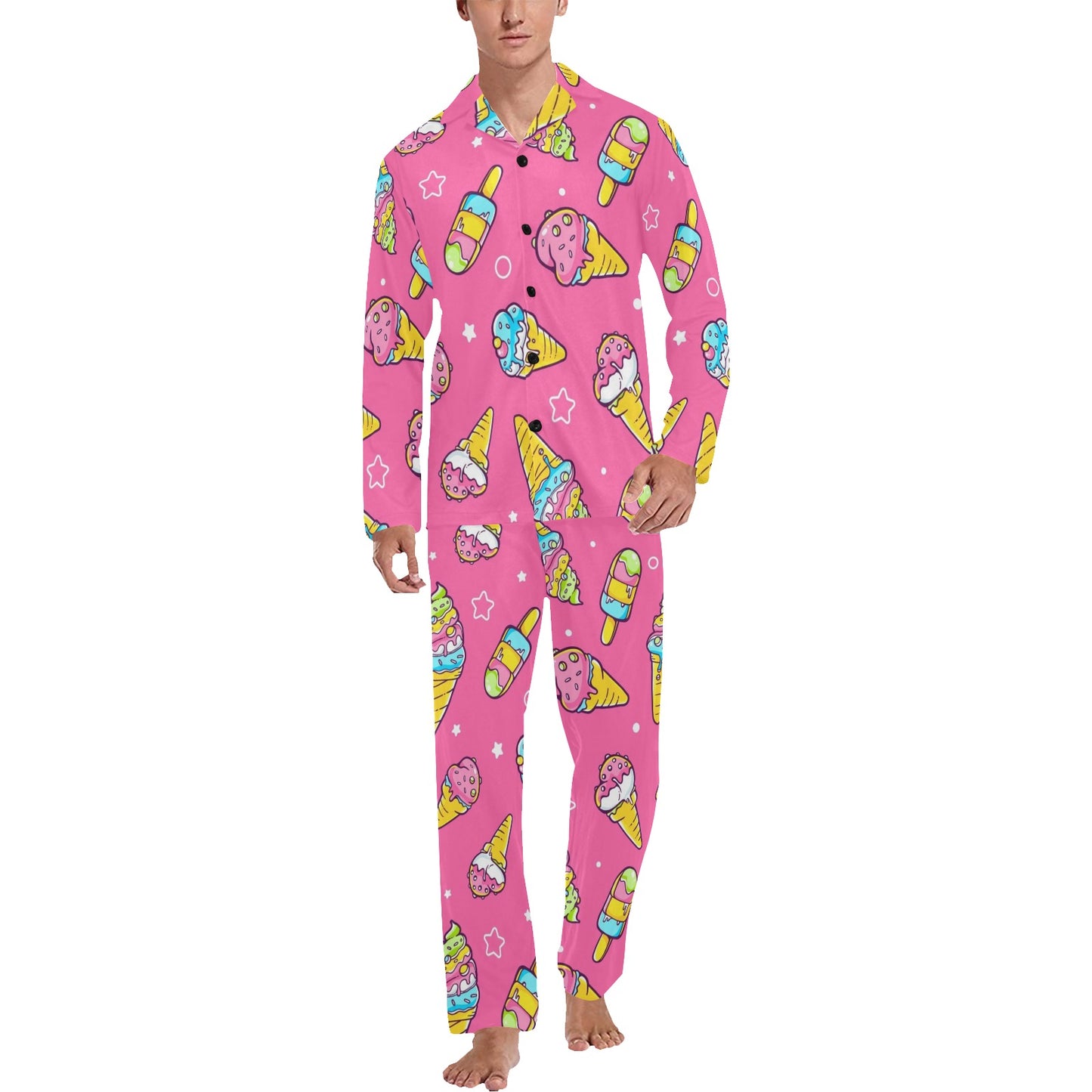 Ice Cream Pattern Print Design IC04 Men's Long Pajama Set