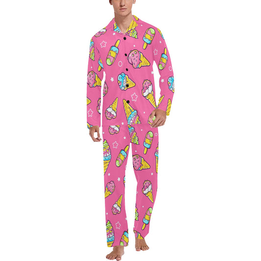 Ice Cream Pattern Print Design IC04 Men's Long Pajama Set