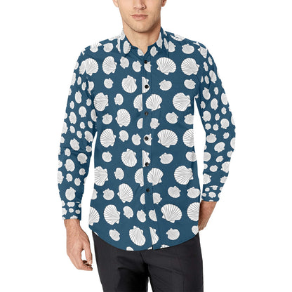 Seashell Print Design LKS3012 Men's Long Sleeve Dress Shirt