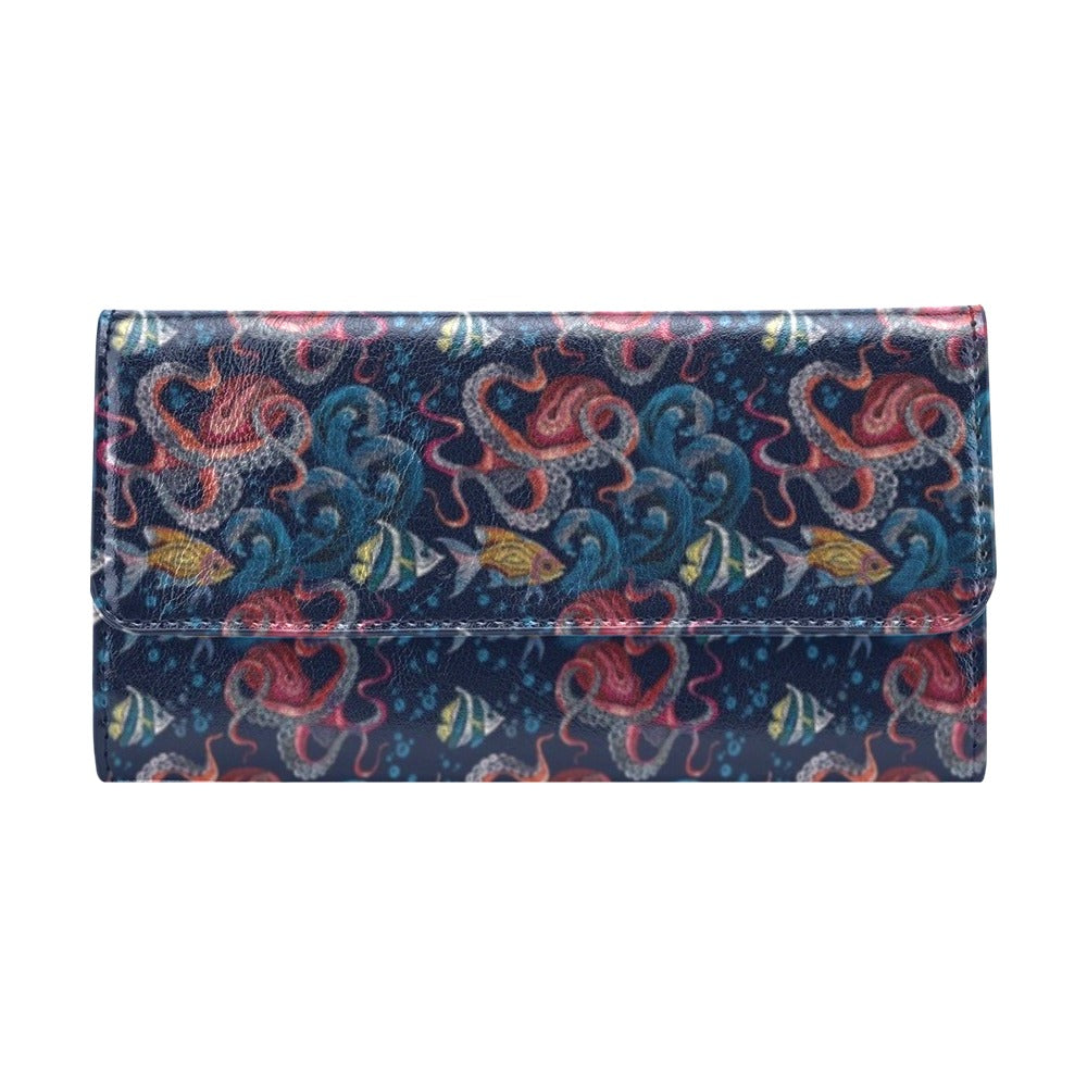 Octopus Deep Sea Print Themed Women's Trifold Wallet