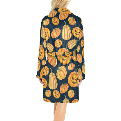Pumpkin Halloween Pattern Print Design A04 Women's Fleece Robe