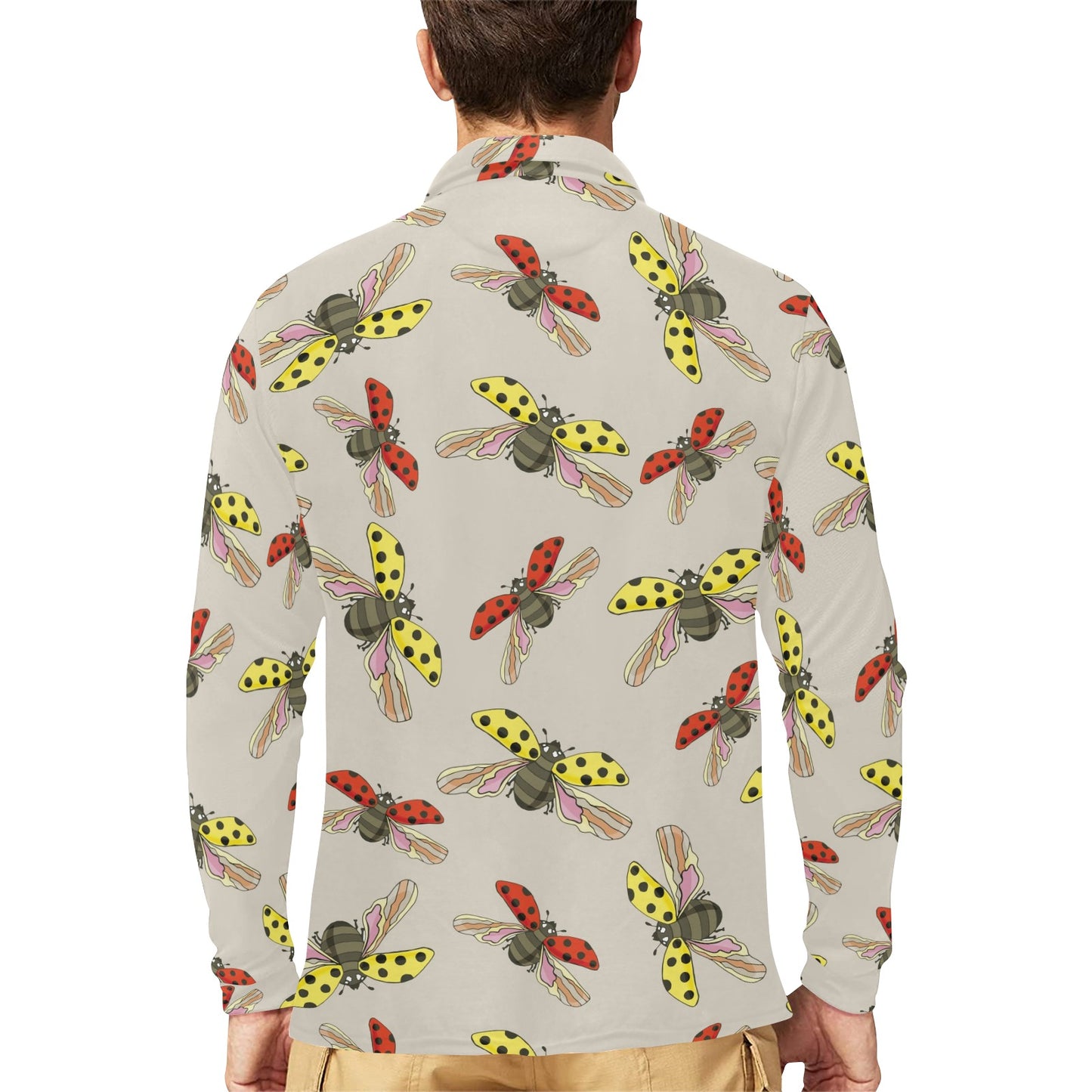 Ladybug Pattern Print Design 04 Long Sleeve Polo Shirt For Men's