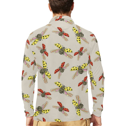 Ladybug Pattern Print Design 04 Long Sleeve Polo Shirt For Men's