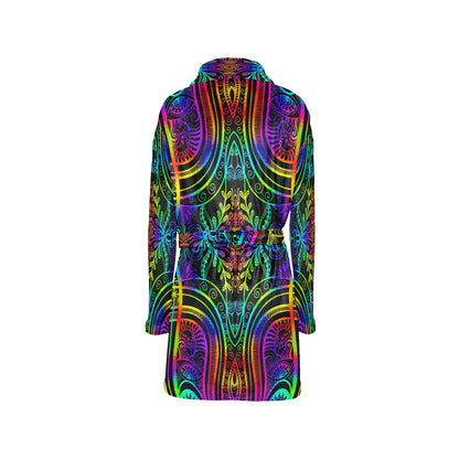Neon Trible Rainbow Pattern Print Design A01 Women's Fleece Robe