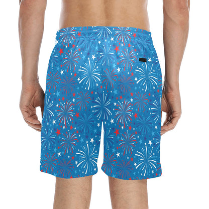 Firework Celebration Print Design LKS304 Men's Swim Trunks Beach Shorts