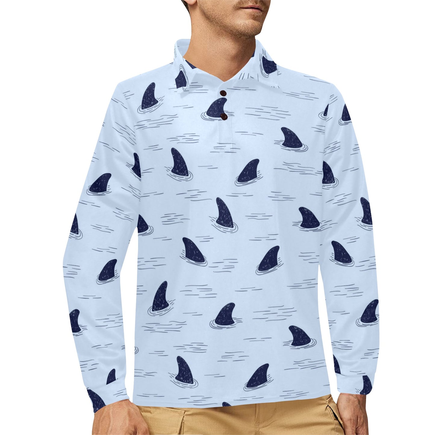Shark Fin Long Sleeve Polo Shirt For Men's