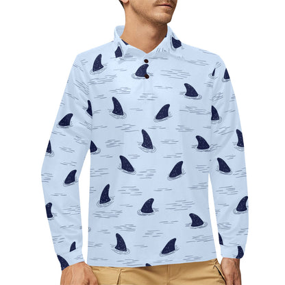 Shark Fin Long Sleeve Polo Shirt For Men's