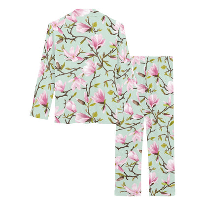 Magnolia Pattern Print Design MAG04 Women's Long Pajama Set