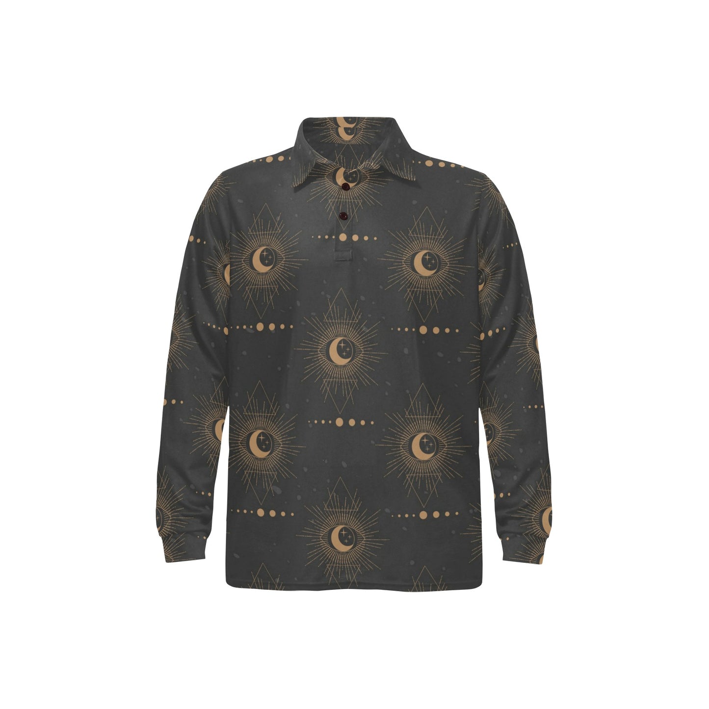 Moon Boho Pattern Print Design 02 Long Sleeve Polo Shirt For Men's