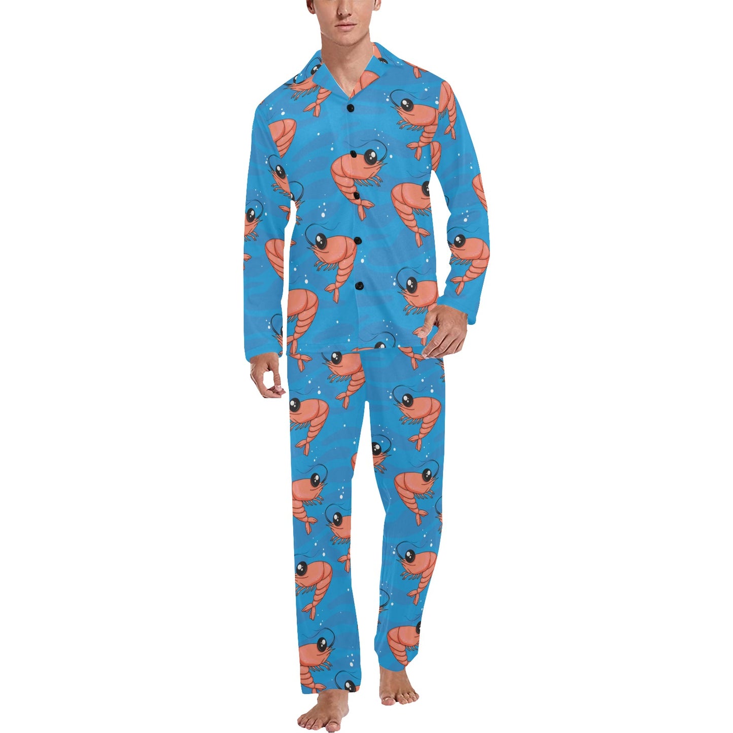 Prawn Cute Pattern Print Design 03 Men's Long Pajama Set