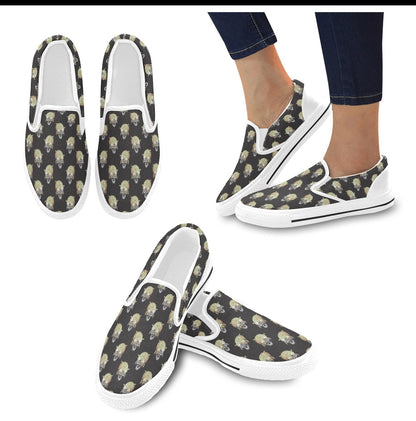 Mummy Print Design LKS304 White Slip Ons Canvas Women's Shoes