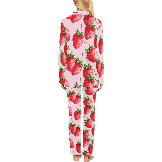 Strawberry Pattern Print Design SB03 Women's Long Pajama Set
