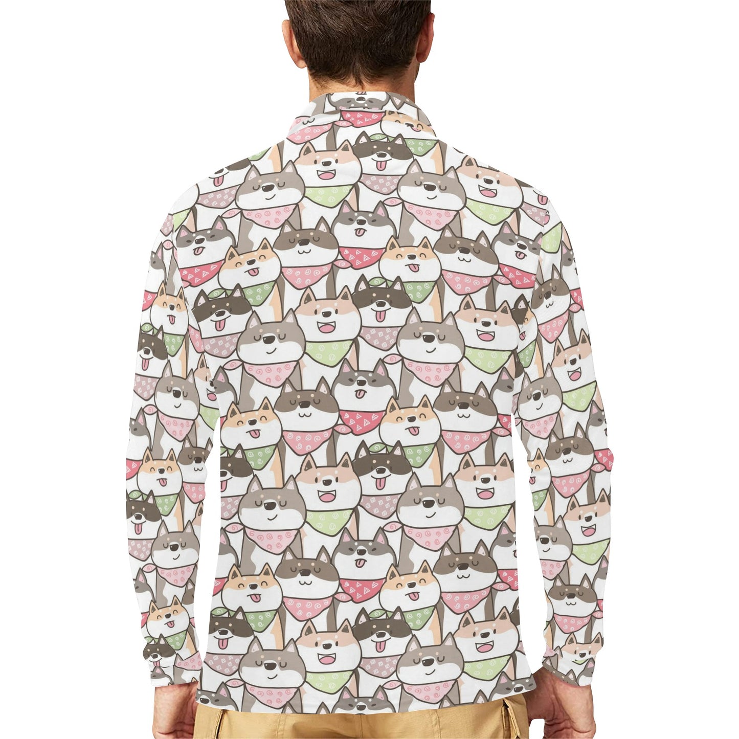 Shiba Inu Print Design LKS305 Long Sleeve Polo Shirt For Men's