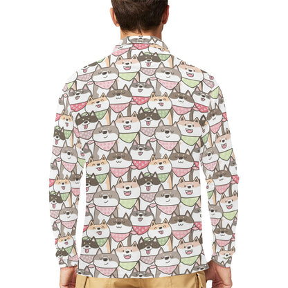 Shiba Inu Print Design LKS305 Long Sleeve Polo Shirt For Men's
