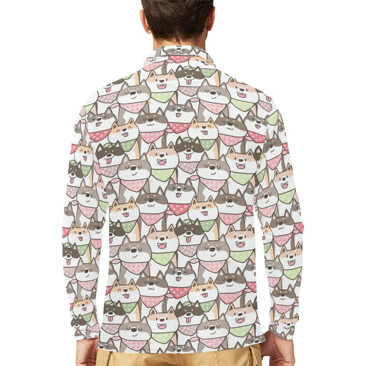 Shiba Inu Print Design LKS305 Long Sleeve Polo Shirt For Men's