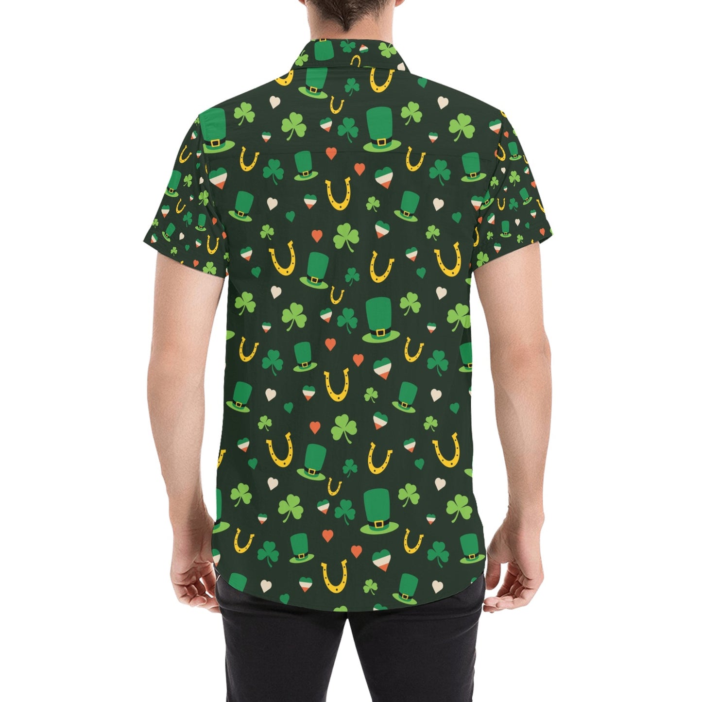 Shamrock Print Design LKS308 Men Short Sleeve Button Up Shirt
