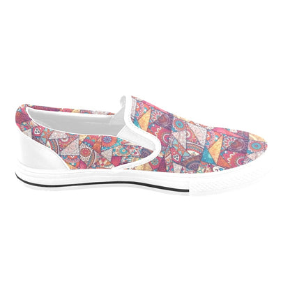 Patchwork Print Design LKS401 White Slip Ons Canvas Women's Shoes