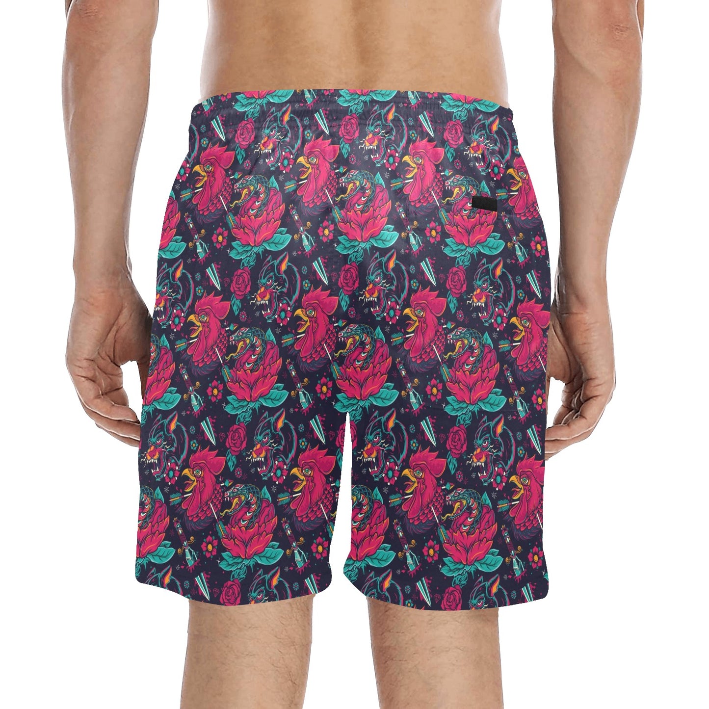 Old School Tattoo Print Men's Swim Trunks Beach Shorts