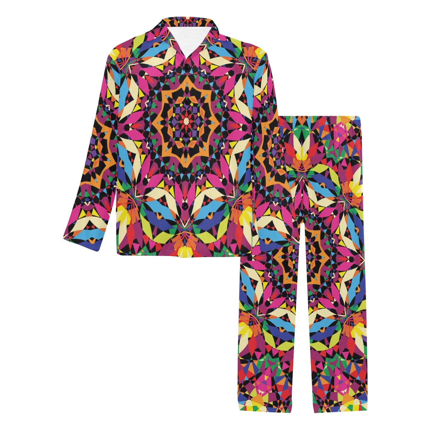 Kaleidoscope Pattern Print Design 02 Men's Long Pajama Set