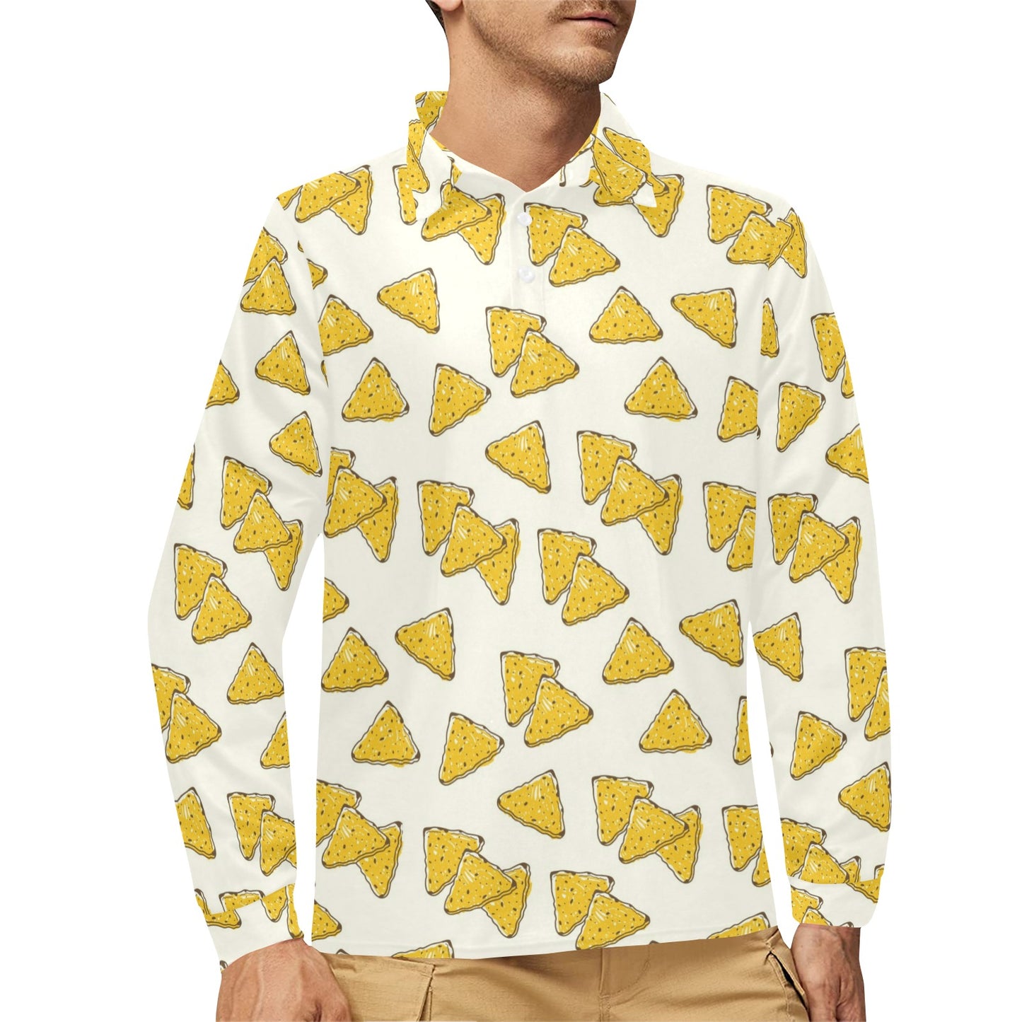 Nachos Pattern Print Design A01 Long Sleeve Polo Shirt For Men's