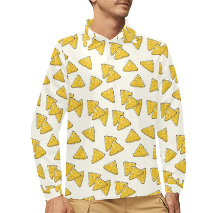 Nachos Pattern Print Design A01 Long Sleeve Polo Shirt For Men's