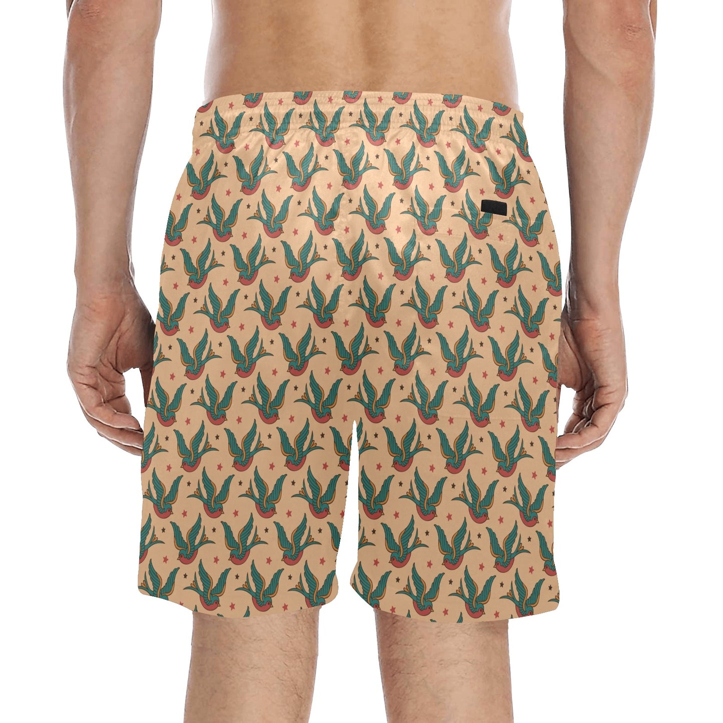 Old School Tattoo Swallow Design Men's Swim Trunks Beach Shorts
