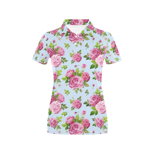 Rose Pink Pattern Print Design RO08 Women's Polo Shirt