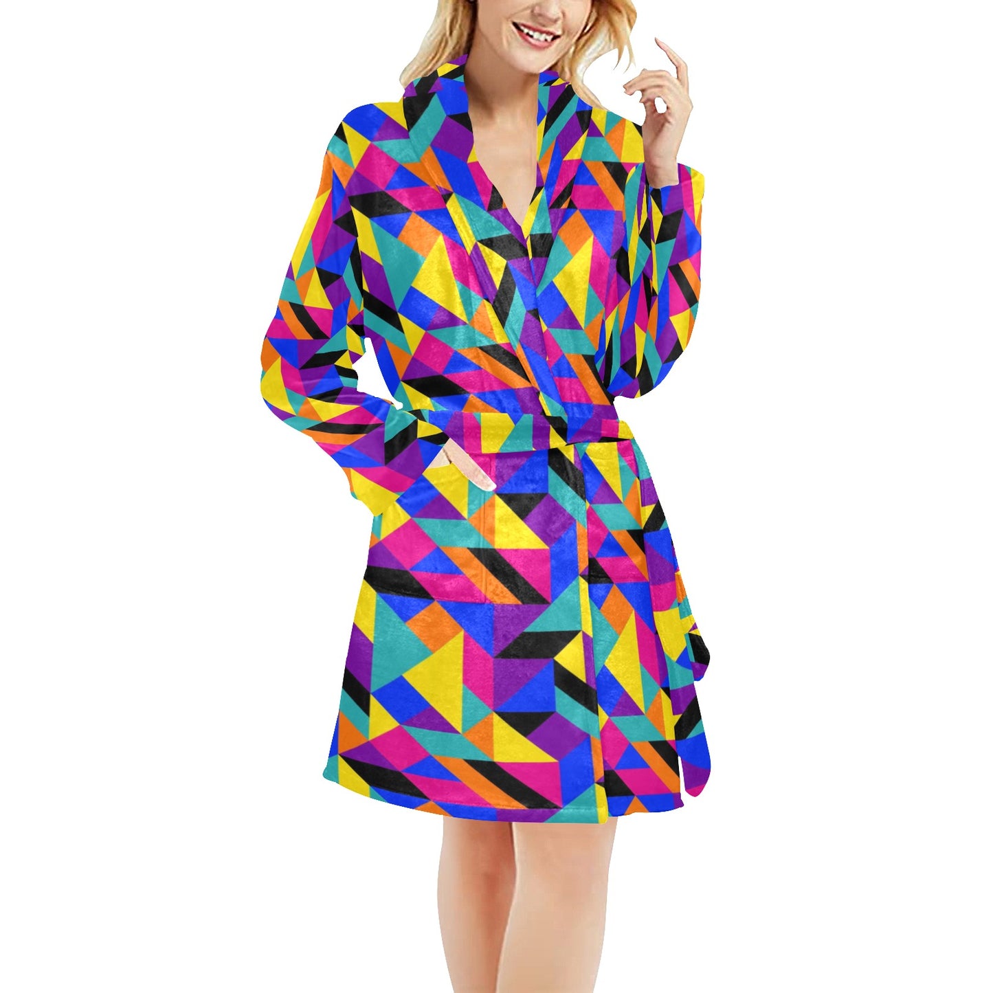 90s Colorful Pattern Print Design 1 Women's Fleece Robe