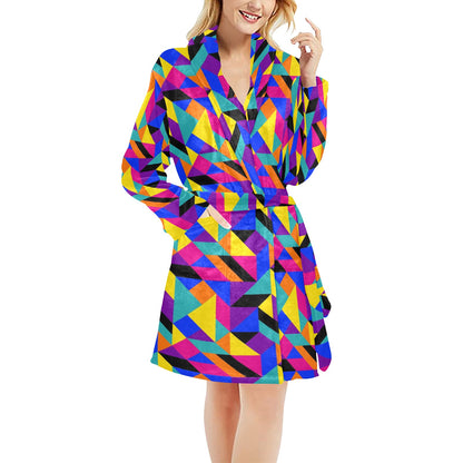 90s Colorful Pattern Print Design 1 Women's Fleece Robe