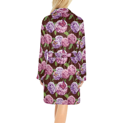 Hydrangea Pattern Print Design HD08 Women's Fleece Robe