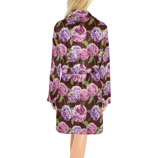 Hydrangea Pattern Print Design HD08 Women's Fleece Robe