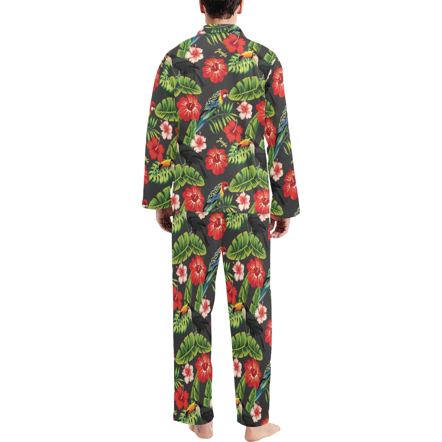 Tropical Flower Pattern Print Design TF04 Men's Long Pajama Set