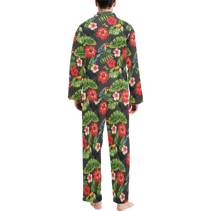 Tropical Flower Pattern Print Design TF04 Men's Long Pajama Set