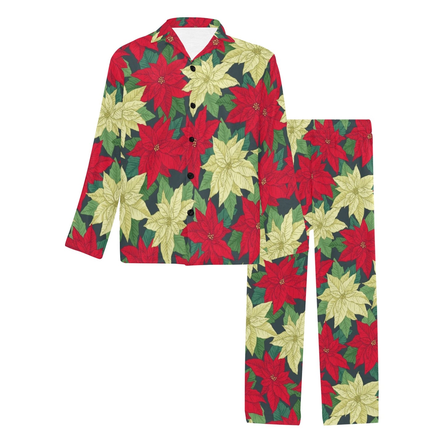 Poinsettia Pattern Print Design POT06 Men's Long Pajama Set
