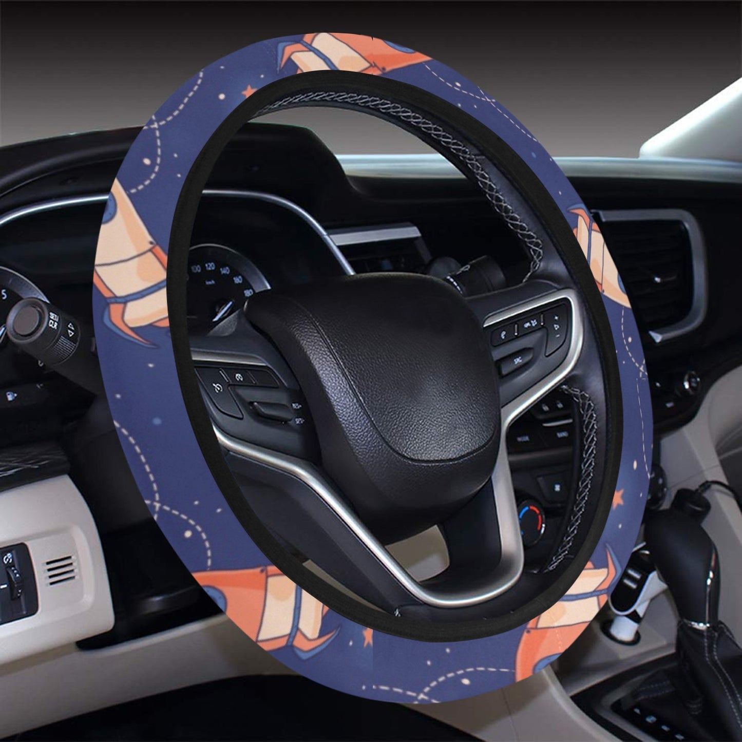 Space Astronaut Rocket Print Design LKS304 Steering Wheel Cover with Elastic Edge