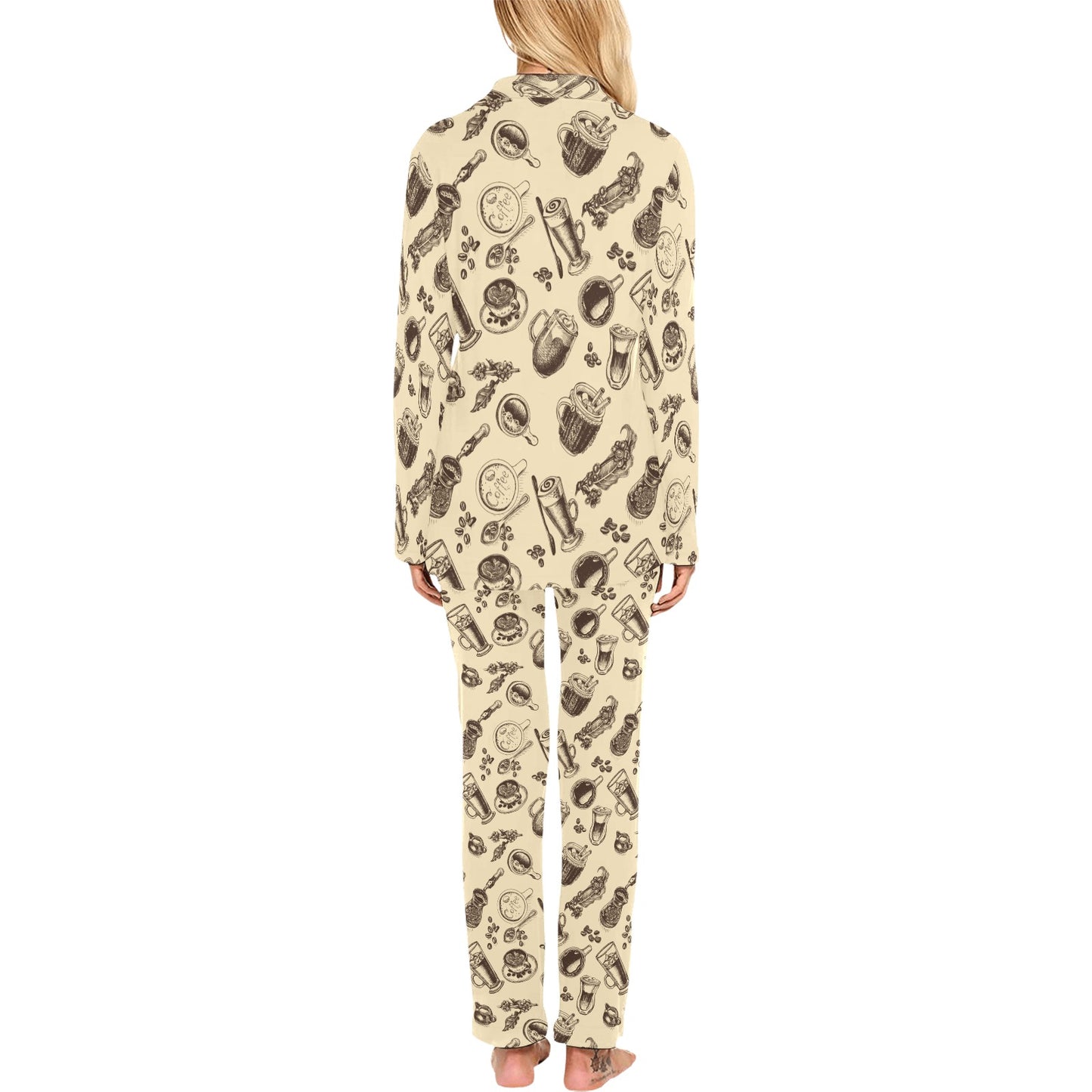 Coffee Pattern Print Design 05 Women's Long Pajama Set