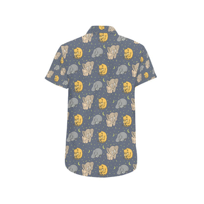Safari Elephant Lion Print Design LKS303 Men Short Sleeve Button Up Shirt