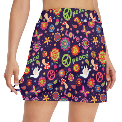 Flower Power Peace Design Print 17" Golf & Pickleball Skort with Pockets