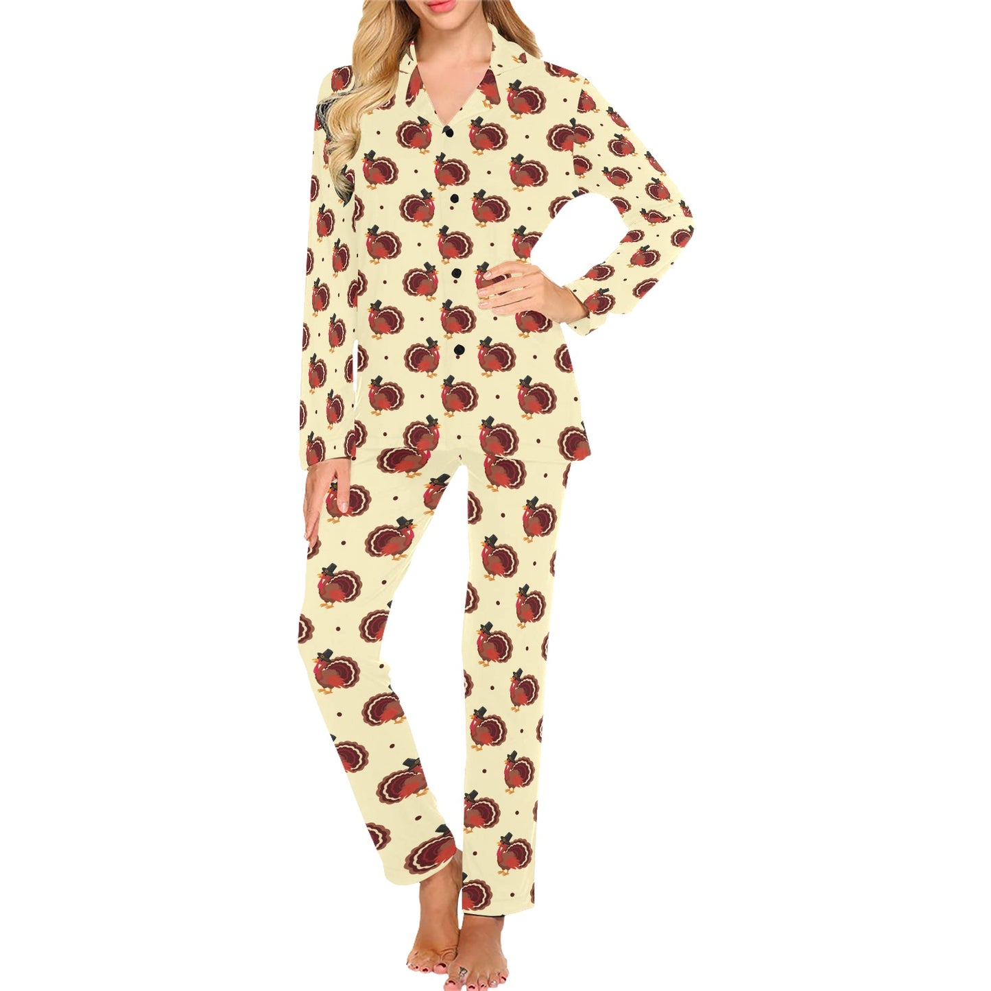 Thanksgiving Print Design LKS3010 Women's Long Pajama Set