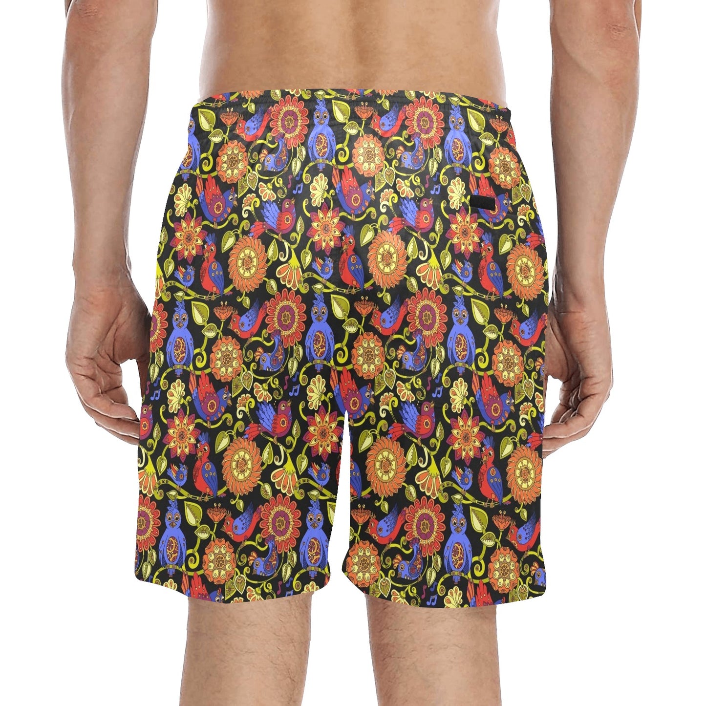 Steampunk Bird Design Themed Print Men's Swim Trunks Beach Shorts