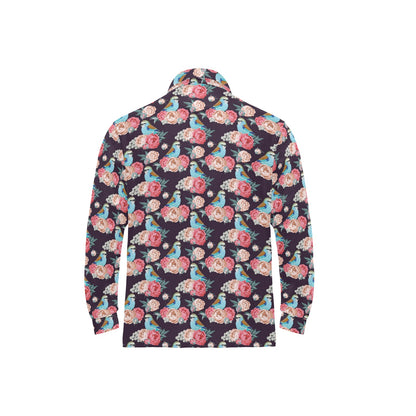Bluebird Pattern Print Design 02 Long Sleeve Polo Shirt For Men's