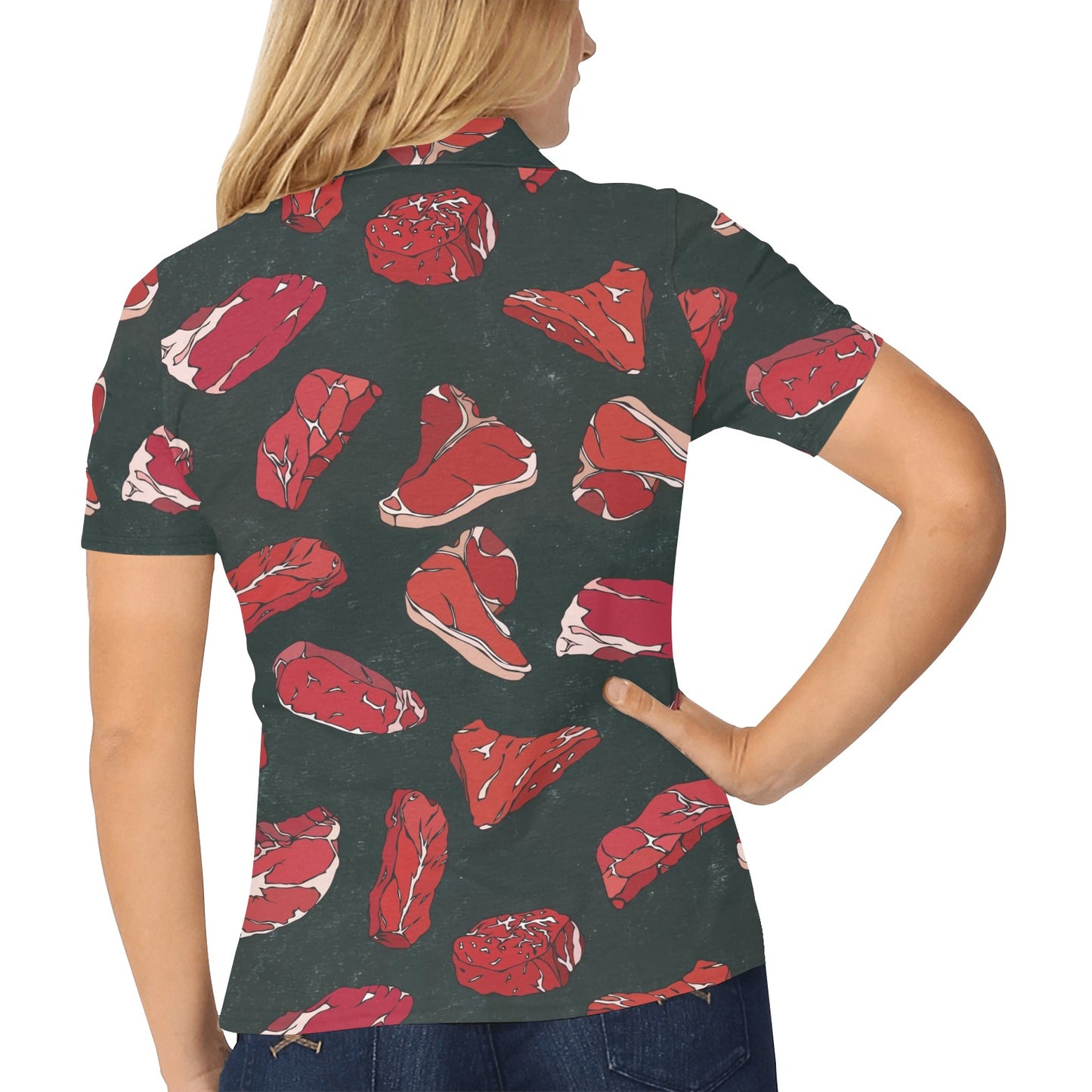 Meat Pattern Print Design 01 Women's Polo Shirt