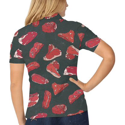 Meat Pattern Print Design 01 Women's Polo Shirt